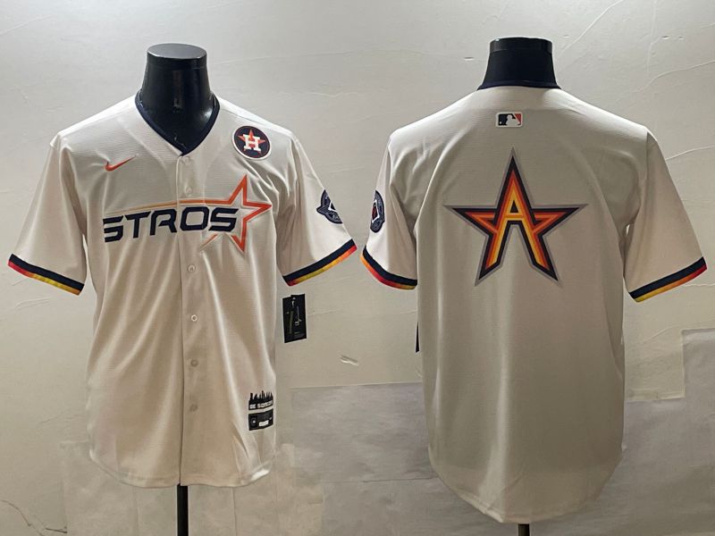 Men Houston Astros Blank Cream Three generations Joint Name 2025 Nike MLB Jersey style 7->houston astros->MLB Jersey
